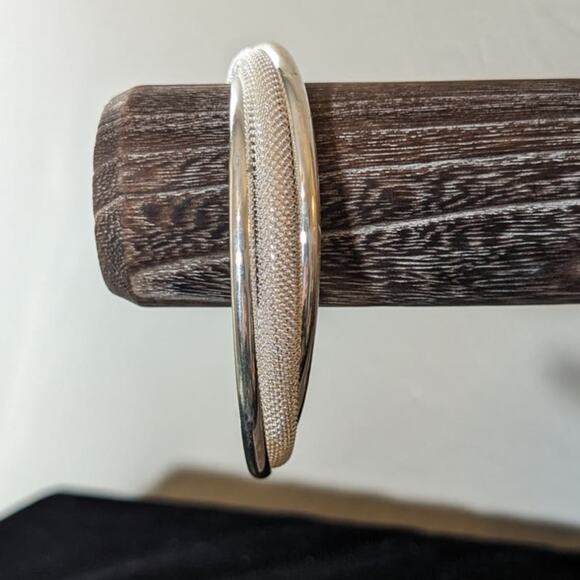 Stamped 925 Silver Reticulated Mesh Bangle Cuff Bracelet - Picture 1 of 7